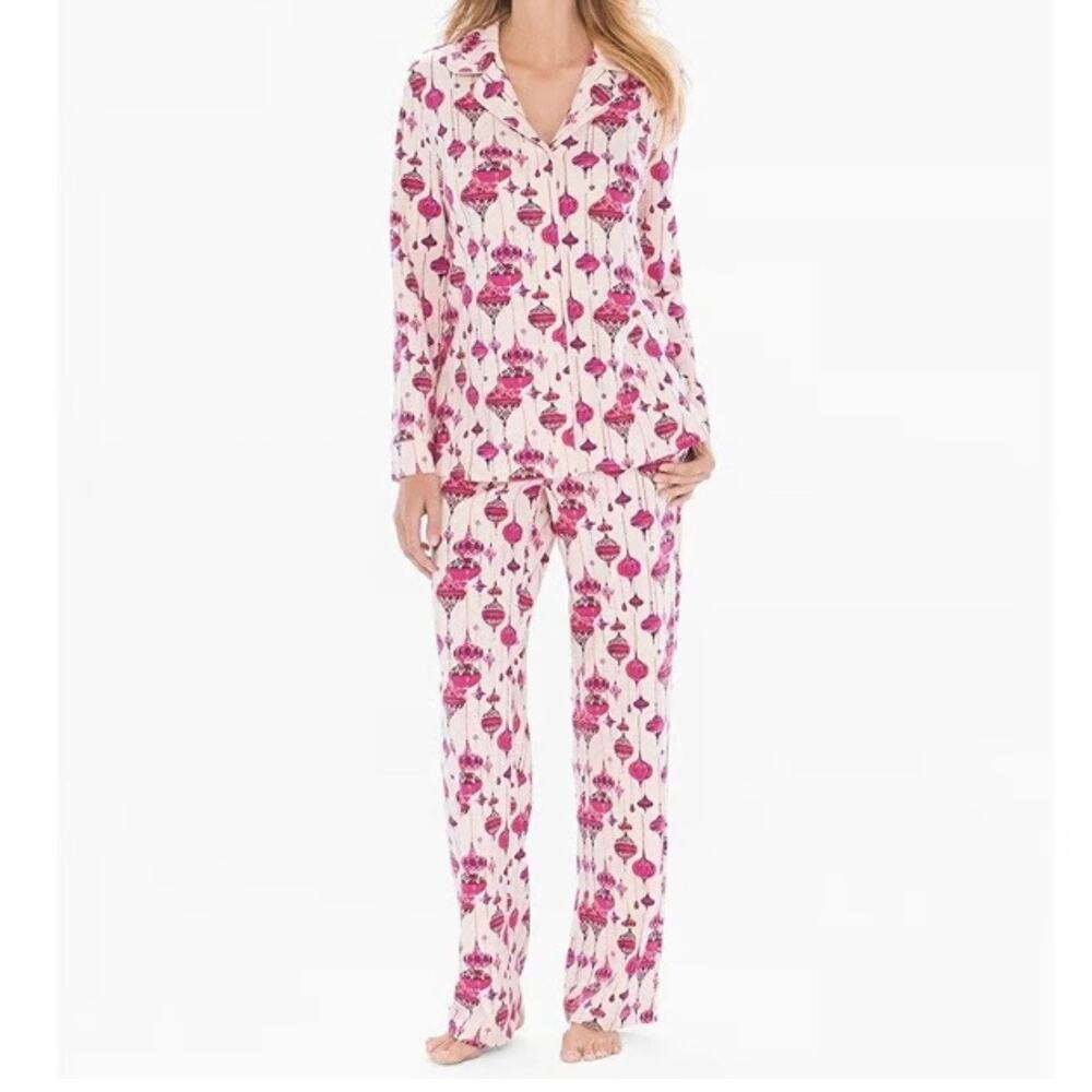 Soma Embraceable Ornaments Print Pajama Pant Set Women's Large Pink Holiday